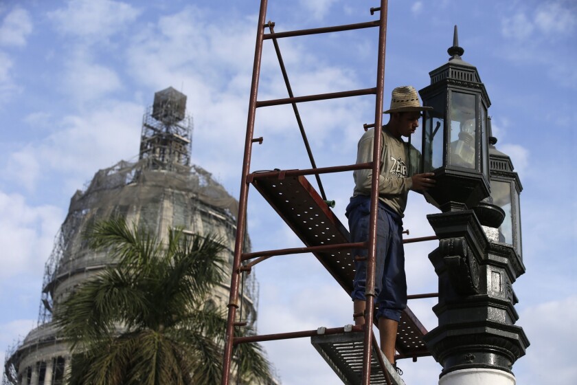 Street repairs in the Prado area of Old Havana before U.S. President Barack Obama's visit. (Robert Gauthier/Los Angeles Times)