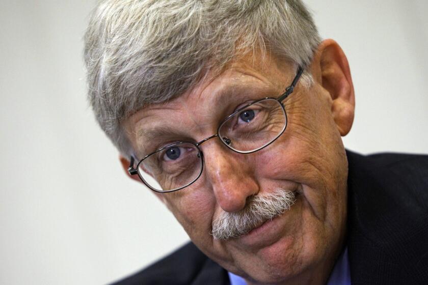 FILE - In this Aug. 17, 2009 file photo, Dr. Francis Collins, director of the National Institutes of Health, at NIH headquarters in Bethesda, Md. The Trump administration is ending the medical research by government scientists using human fetal tissue. Officials said Wednesday government-funded research by universities will be allowed to continue, subject to additional scrutiny. (AP Photo/J. Scott Applewhite)