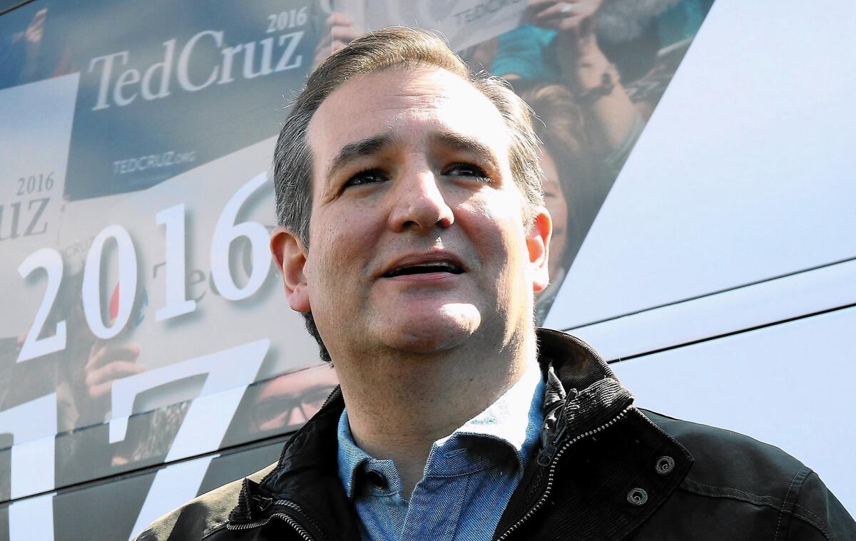 Texas Sen. Ted Cruz, pictured at a rally Monday in Wisconsin, will be in Newport Beach on Thursday for a fundraiser for his campaign for the Republican presidential nomination.