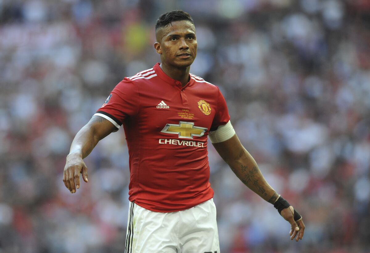 FILE - In this May 19, 2018 file photo, Manchester United's Antonio Valencia during the English FA Cup final soccer match with Chelsea at Wembley stadium in London, England. Valencia announced his retirement from professional football on May 12, 2021, citing problems in one of his knees. (AP Photo/Rui Vieira, File)