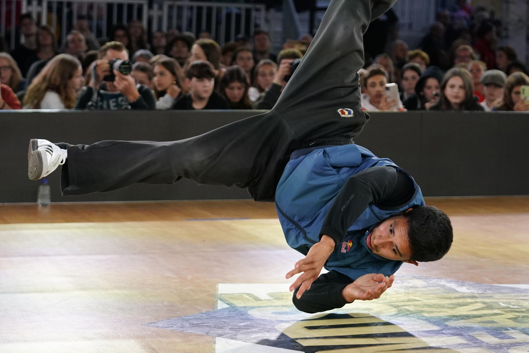 U.S. breaker Victor Montalvo competes at the World Breaking Championship in Belgium in 2023.