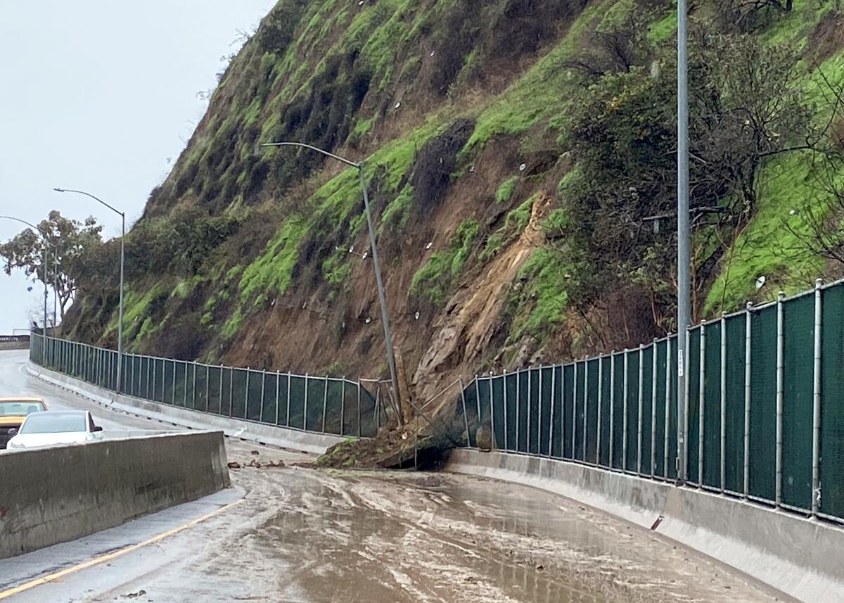 A mudflow spilled onto the 5 Freeway 
