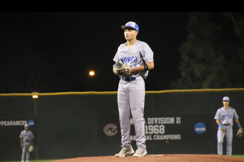 Freshman pitcher Jordan Ayala of Norco struck out 11 in his high school debut against Orange Lutheran.
