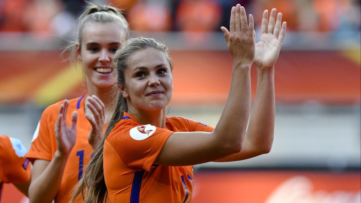 Netherlands midfielder Lieke Martens claps after a win over Denmark in the women's Euro 2017 final.