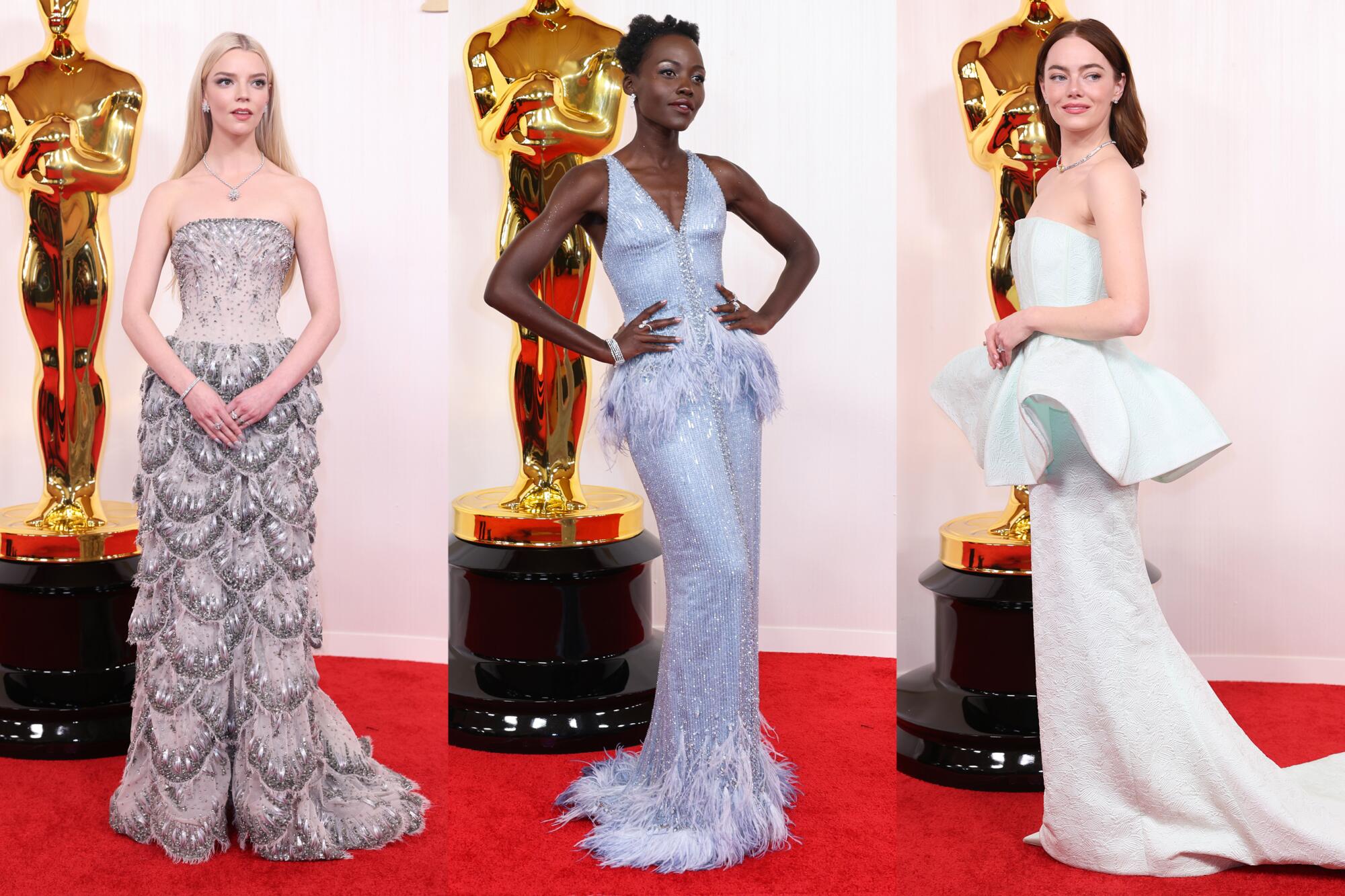 Anya Taylor-Joy, Lupita Nyong'o and Emma Stone on the red carpet at the Oscars.
