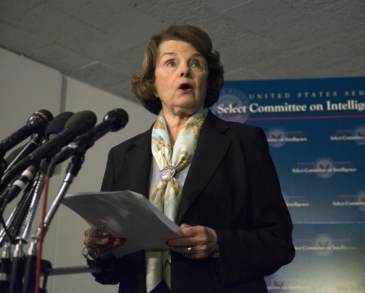Senate Intelligence Committee Chair Sen. Dianne Feinstein of California, the target of criticism by former spy chief Michael Hayden.