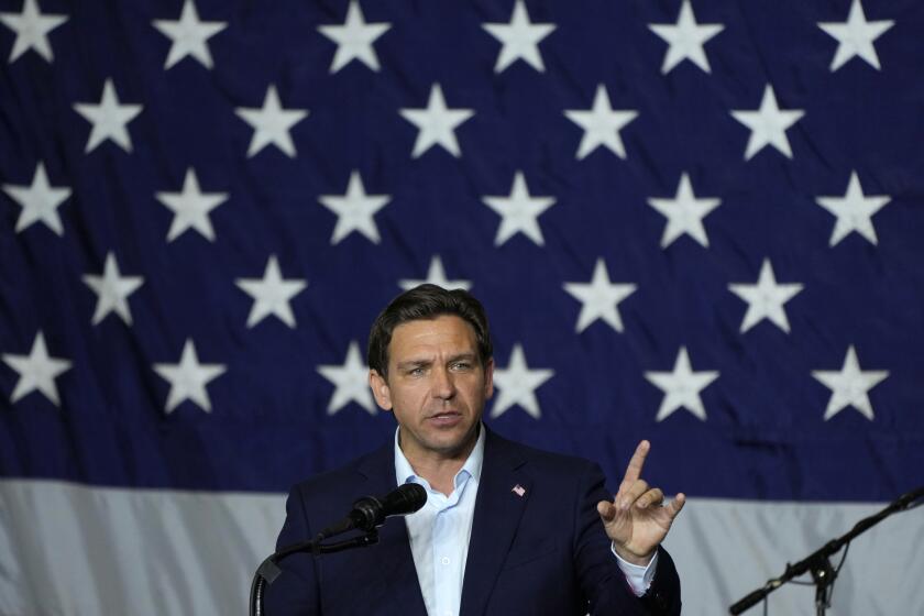 Republican presidential candidate Florida Gov. Ron DeSantis speaks during a fundraising event for U.S. Rep. Ashley Hinson, R-Iowa, Sunday, Aug. 6, 2023, in Cedar Rapids, Iowa. (AP Photo/Charlie Neibergall)