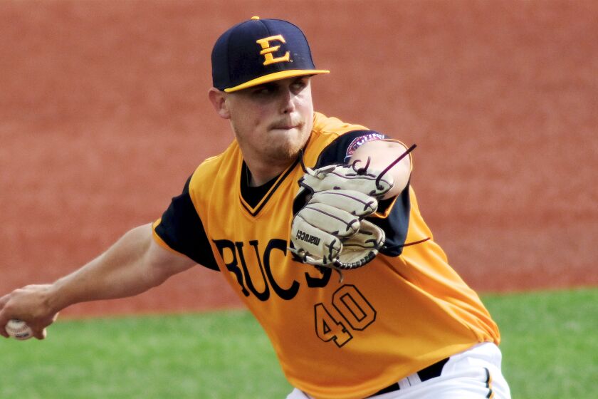 East Tennessee State's Landon Knack pitches against Wofford in April.