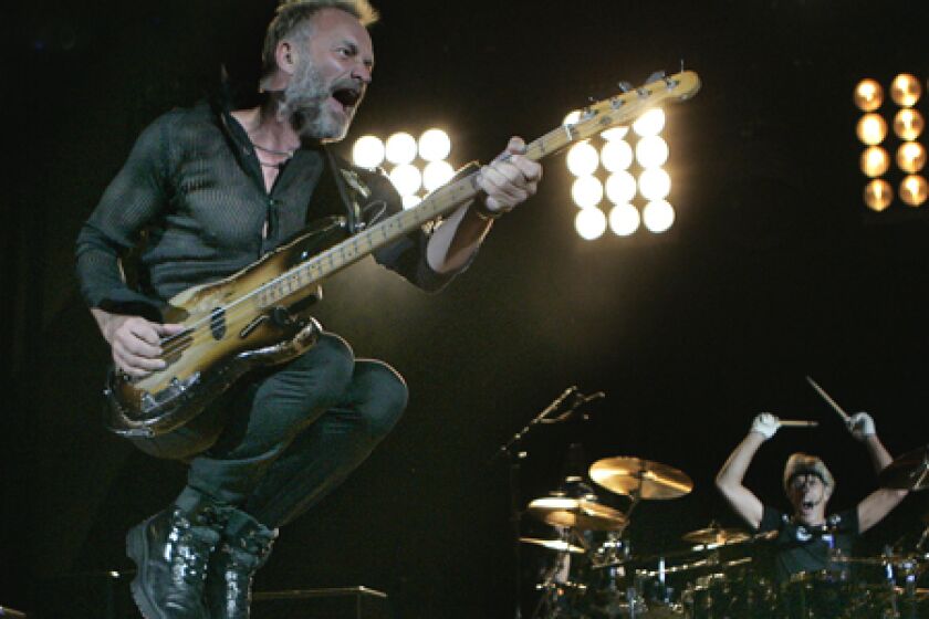 MIGHT AS WELL JUMP: Sting, left, with drummer Stewart Copeland, led the charge with hit after hit at the Bowl.