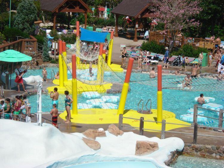 The Ski Patrol Training Camp area of Disney's Blizzard beach includes slides, a T-bar drop and an iceberg walk.