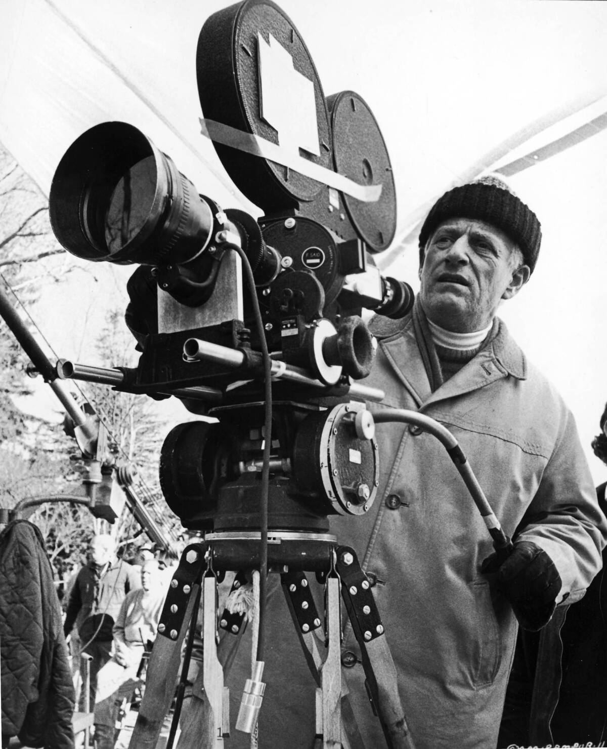 Diector and producer Stanley Kramer on the set of his film "R.P.M."