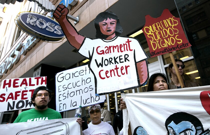Garment workers crowd downtown Los Angeles.
