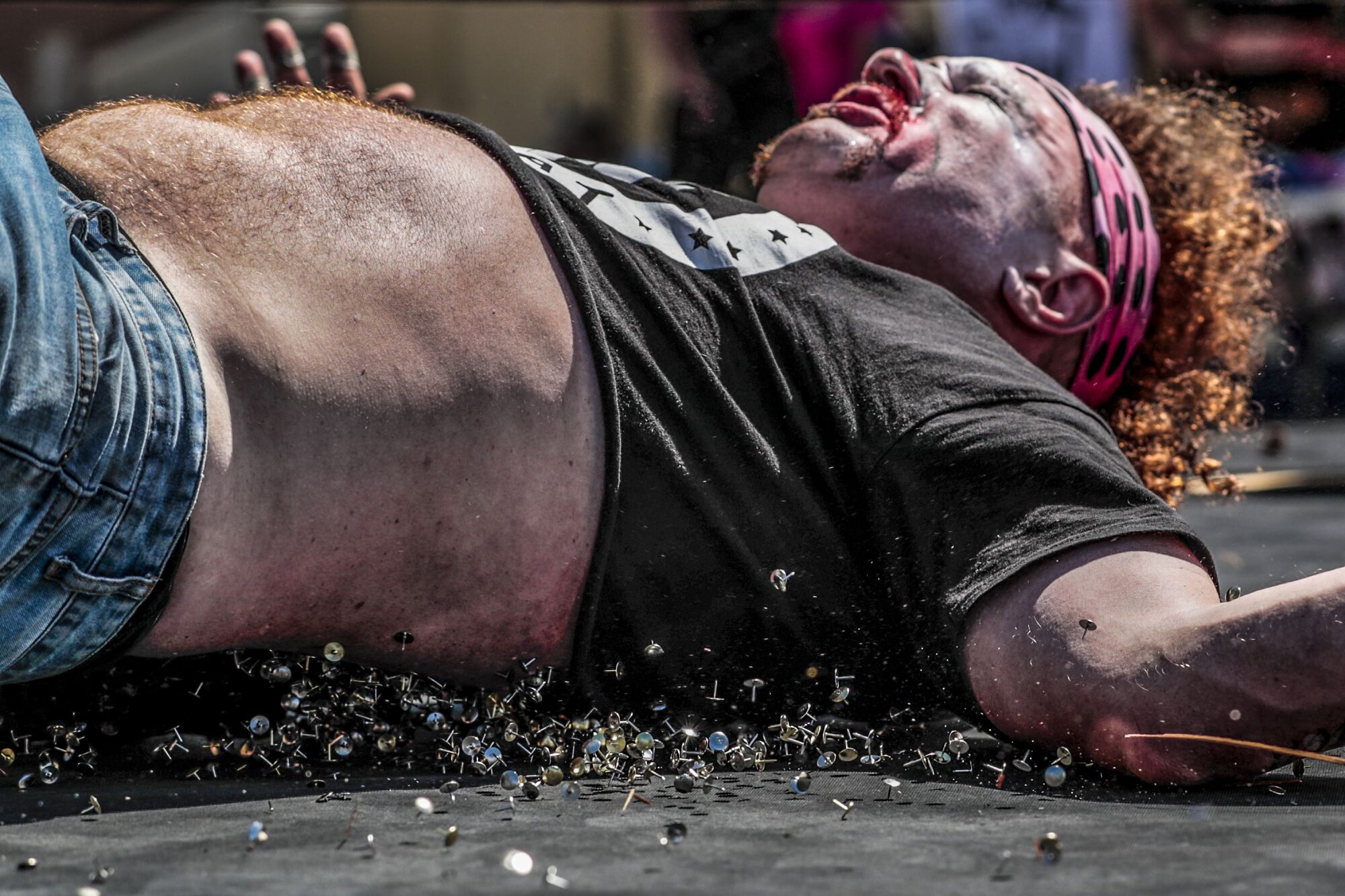  Dirty Ron McDonald lands on a pile of tacks while battling Randy Order. 