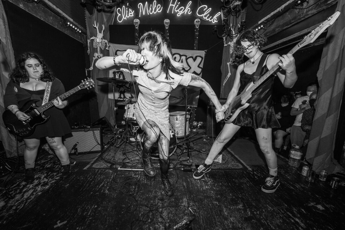 Twompsax, fronted by pro skateboarder Cher Strauberry, performs at Eli's Mile High Club in Oakland