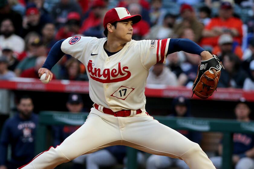 Anaheim, CA - May 09: Angels starting pitcher Shohei Ohtani delivers against the Astros.