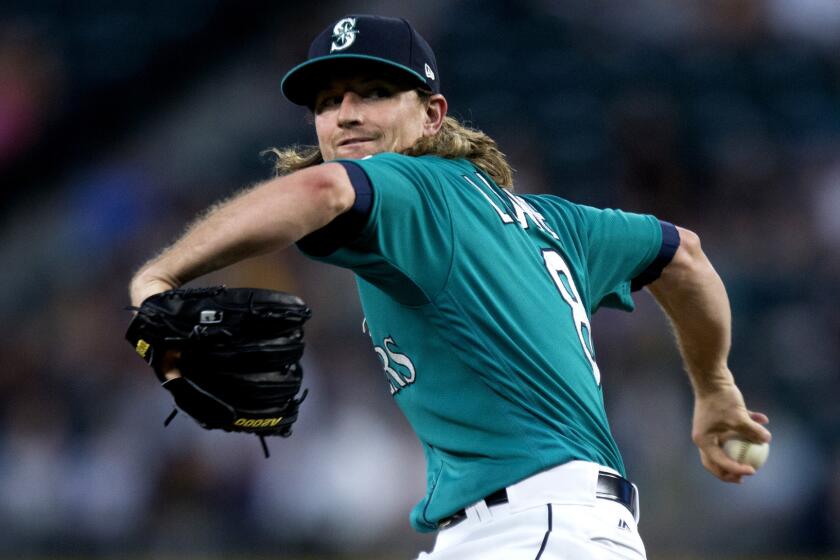 SEATTLE, WA - SEPTEMBER 1: Starter Mike Leake #8 of the Seattle Mariners delivers a pitch during the second inning of a game against the Oakland Athletics at Safeco Field on September 1, 2017 in Seattle, Washington. The Mariners won 3-1. (Photo by Stephen Brashear/Getty Images) ** OUTS - ELSENT, FPG, CM - OUTS * NM, PH, VA if sourced by CT, LA or MoD **