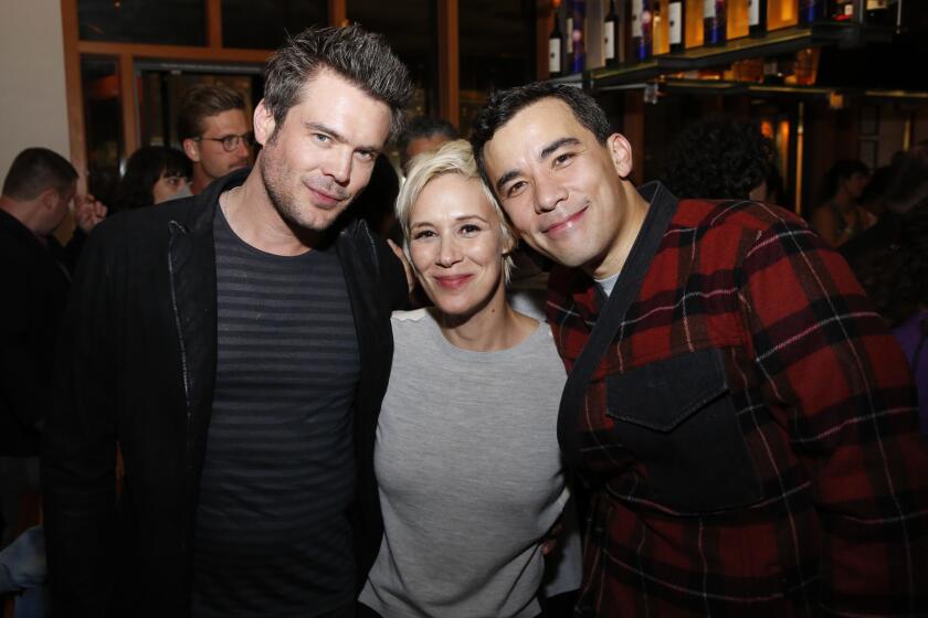 From left, actors Charlie Weber and Liza Weil and cast member Conrad Ricamora at the party for the opening night performance of the world premiere of David Henry Hwang and Jeanine Tesoriâs âSoft Powerâ at Center Theatre Group/Ahmanson Theatre on Wednesday, May 16, 2018, in Los Angeles, California. (Photo by Ryan Miller/Capture Imaging)