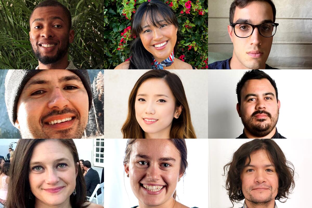 Portraits of nine new reporters on the Los Angeles Times Fast Break Desk