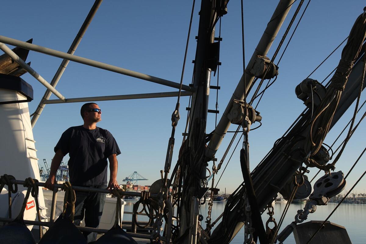 Corbin Hanson aboard the fishing boat Eileen at Terminal Island.