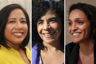 Los Angeles, California: LEFT: Ysabel Jurado in Los Angeles, CA. CENTER: City Council District 2 Candidate Jillian Burgos RIGHT: Los Angeles City Council candidate Nithya Raman (Mel Melcon/Los Angeles Times)