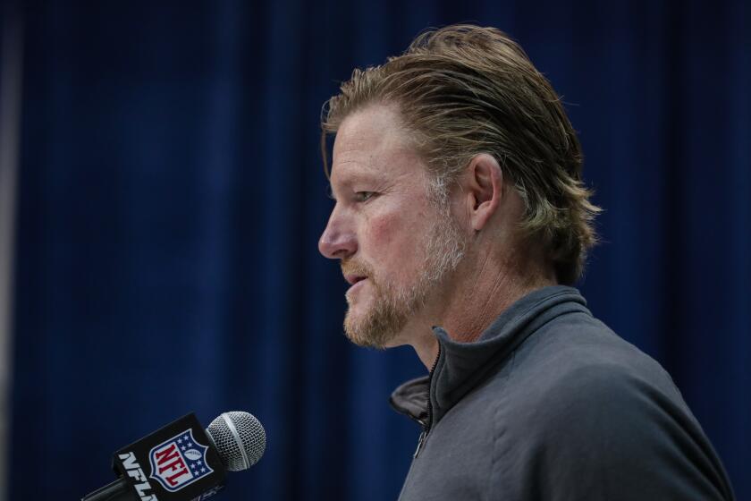 Los Angeles Rams general manager Les Snead speaks during a press conference.