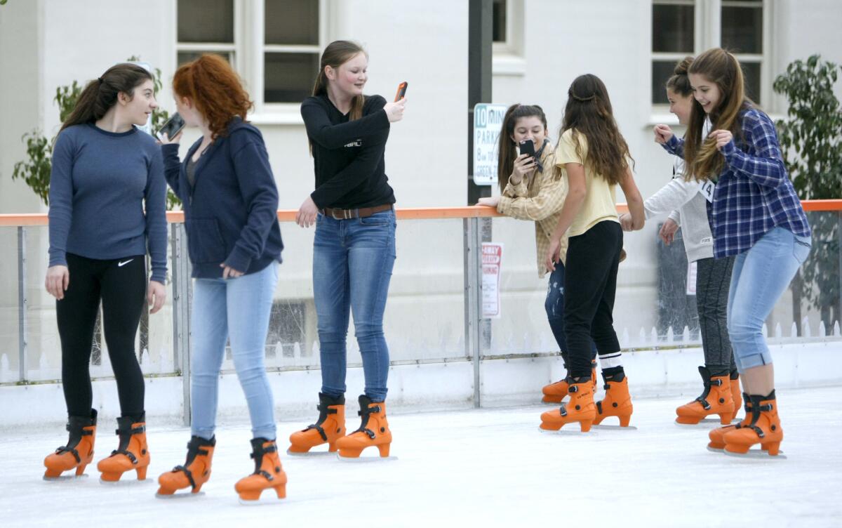 Village Christian students enjoy the outdoor ice rink.