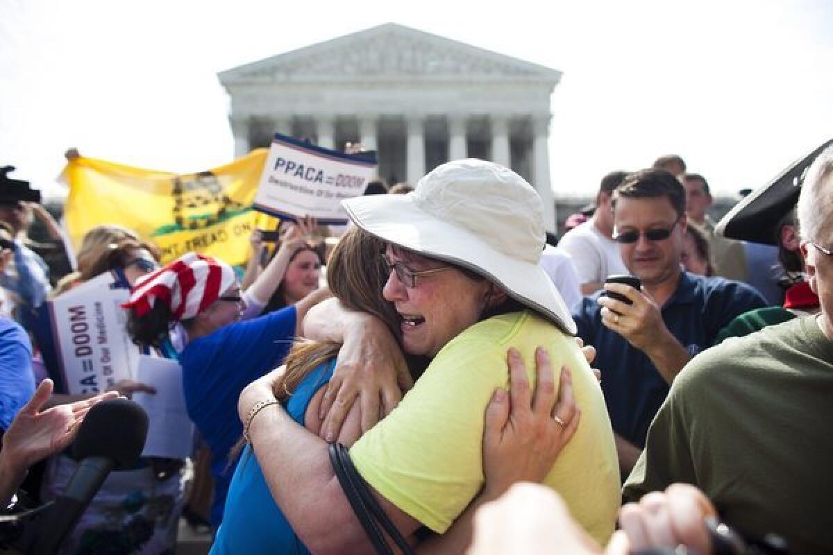 Opponents of President Obama's healthcare law react to the Supreme Court's decision to uphold the Affordable Care Act outside the Supreme Court.