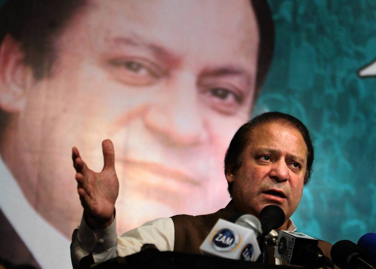 Nawaz Sharif, the presumptive new prime minister of Pakistan, addresses party members in Lahore. One of Sharif’s advisors called the policy shift on drones outlined by President Obama this week “a positive sign.”