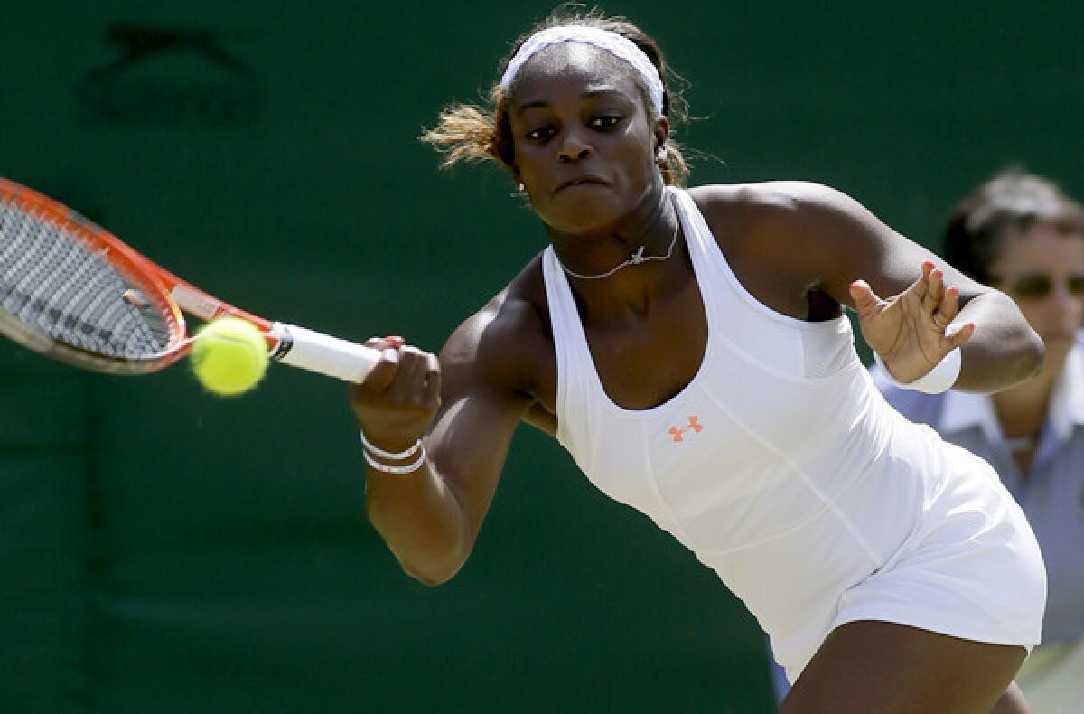 Sloane Stephens tracks down a shot against Petra Cetkovska in their third-round singles match at Wimbledon on Saturday.