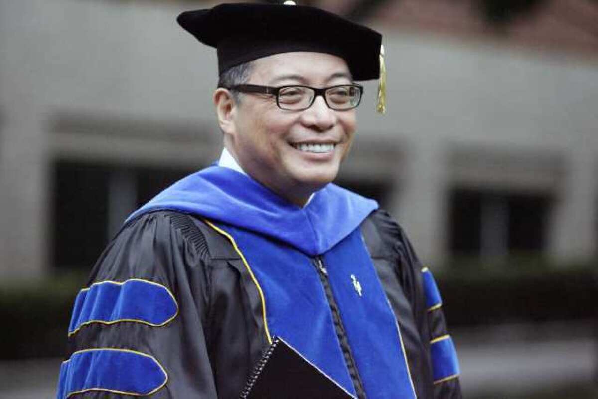 Dr. Luis Calingo proceeds to the Alumni Quad during his inauguration and installation as Woodbury's 13th president, which took place at Woodbury University in Burbank.