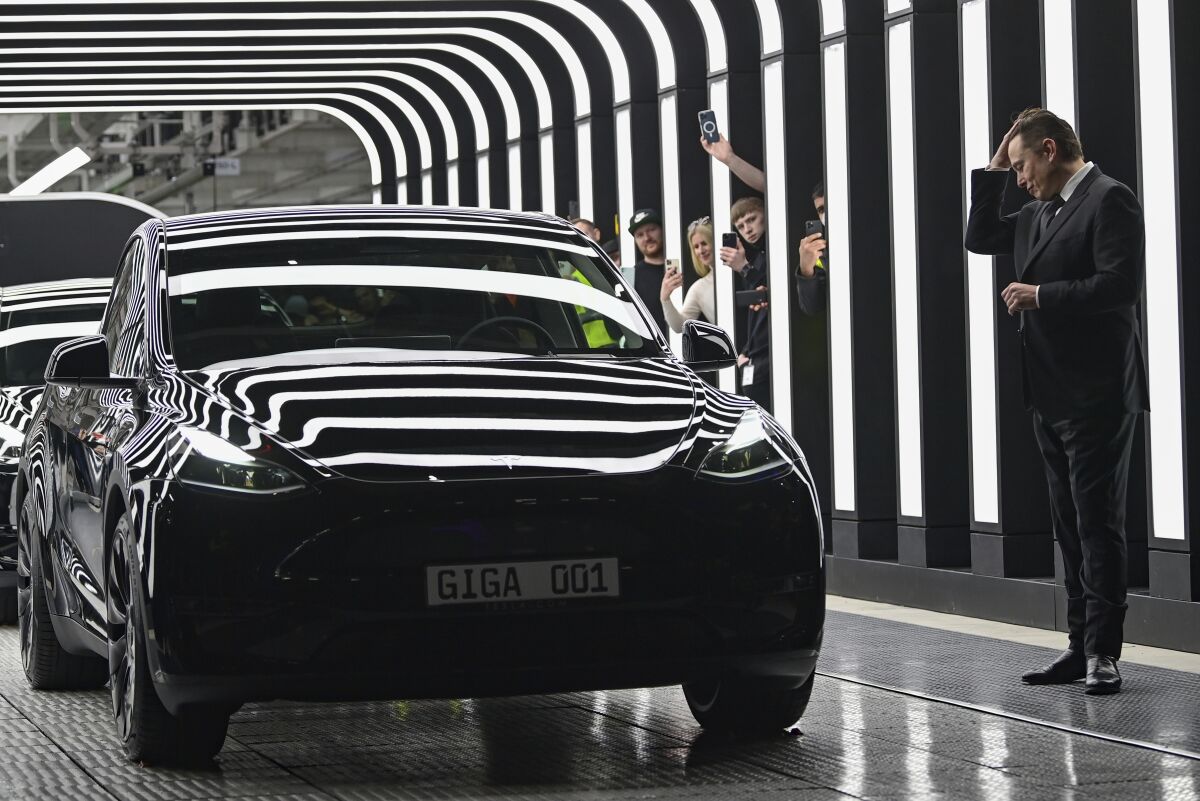 Elon Musk at the opening of the Tesla factory Berlin Brandenburg in Gruenheide, Germany.