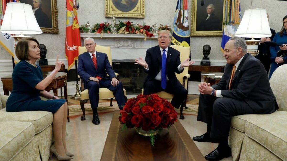 President Trump argues about border security with House Minority Leader Nancy Pelosi and Senate Minority Leader Charles E. Schumer at the White House on Dec. 11.