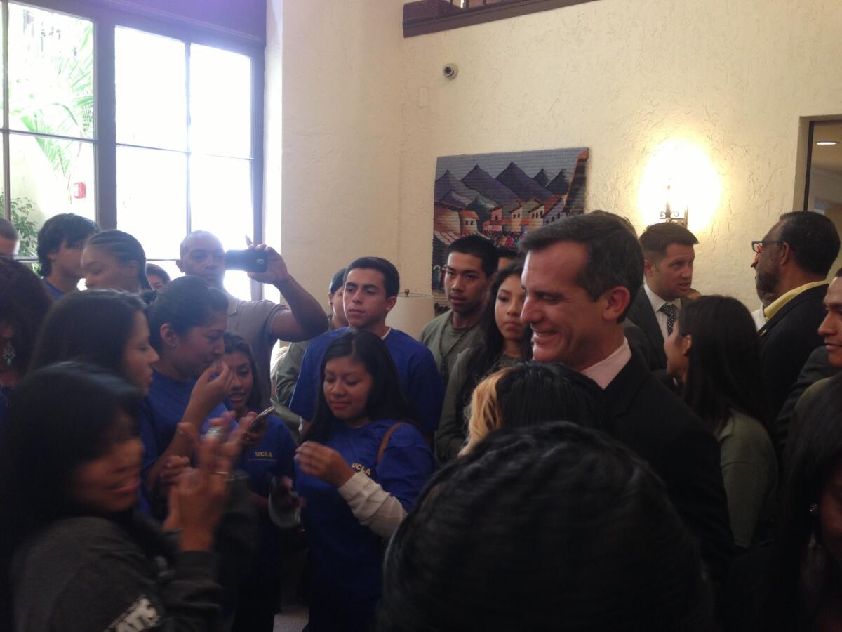 At an event in South Los Angeles, Mayor Eric Garcetti said he would expand the city's summer jobs program for youths.