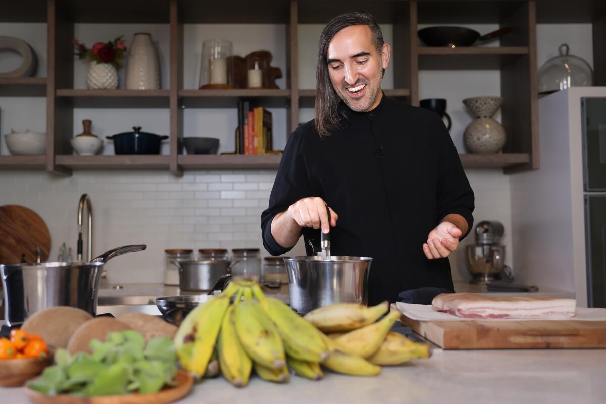 Chef Jordan Kahn, of Vespertine, Meteora and Destroyer, in the Los Angeles Times test kitchen