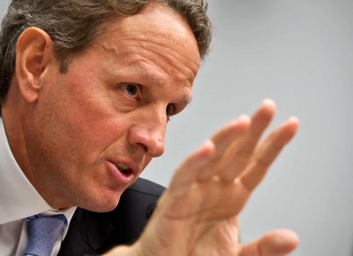 Then-Treasury Secretary Timothy Geithner testifies on Capitol Hill in July 2012.