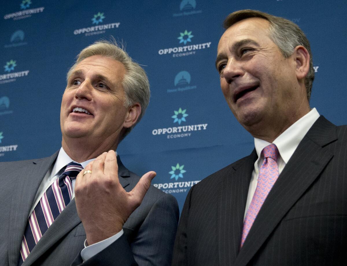 House Majority Leader Kevin McCarthy of Bakersfield, left, with outgoing House Speaker John A. Boehner.