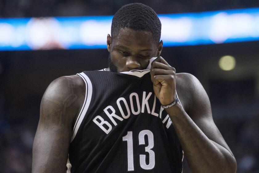 Nets forward Anthony Bennett reacts during his team's 116-104 loss to the Toronto Raptors on Dec. 20.