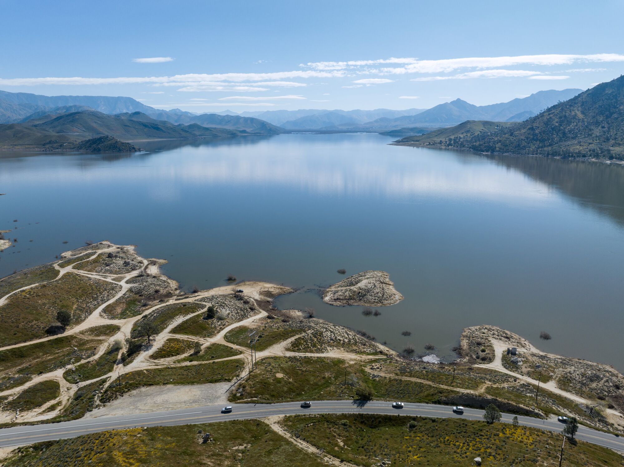 Lake Isabella on the Kern River brims with water from recent storms.