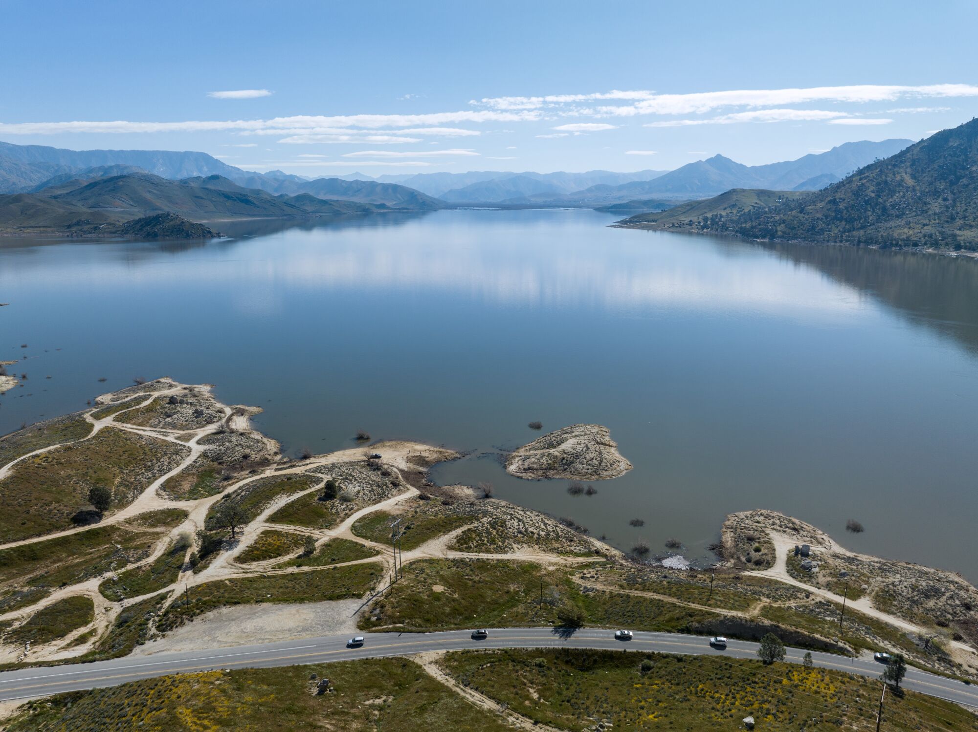 Lake Isabella on the Kern River brims with water from recent storms. 