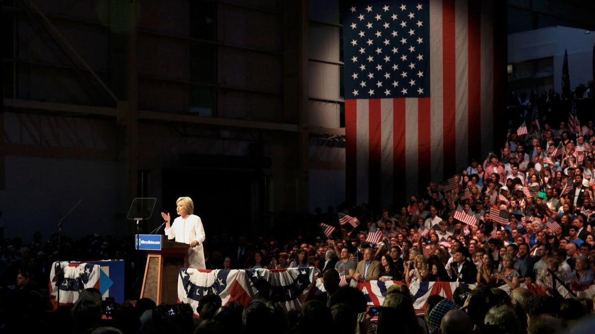 Hillary Clinton addresses her supporters at a rally in Brooklyn, N.Y.