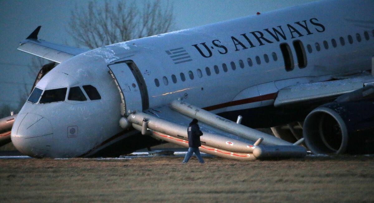 A flight from Philadelphia International Airport to Fort Lauderdale, Fla., crash landed Thursday after a tire blew out during takeoff.