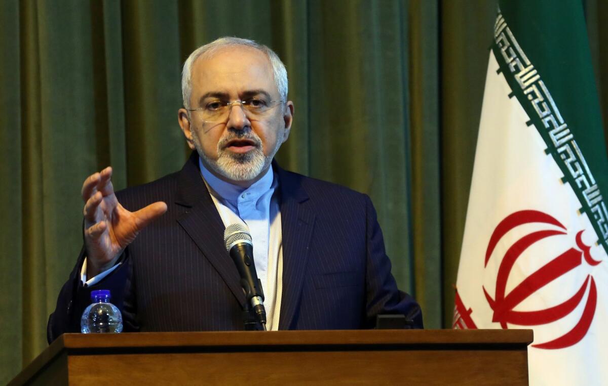 Iranian Foreign Minister Mohammad Javad Zarif holds a news conference in Tehran on Oct. 17, 2015.