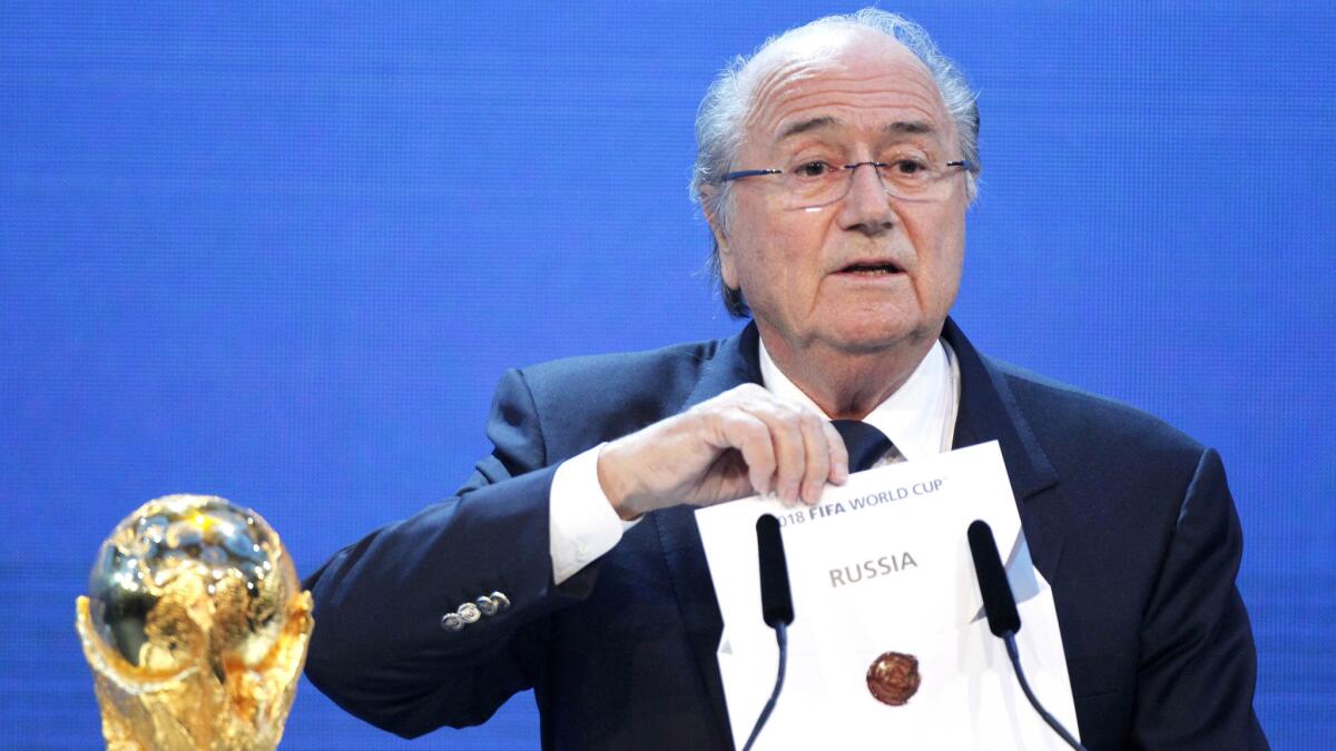 FIFA President Sepp Blatter in 2010 announces Russia as the host of the 2018 World Cup.