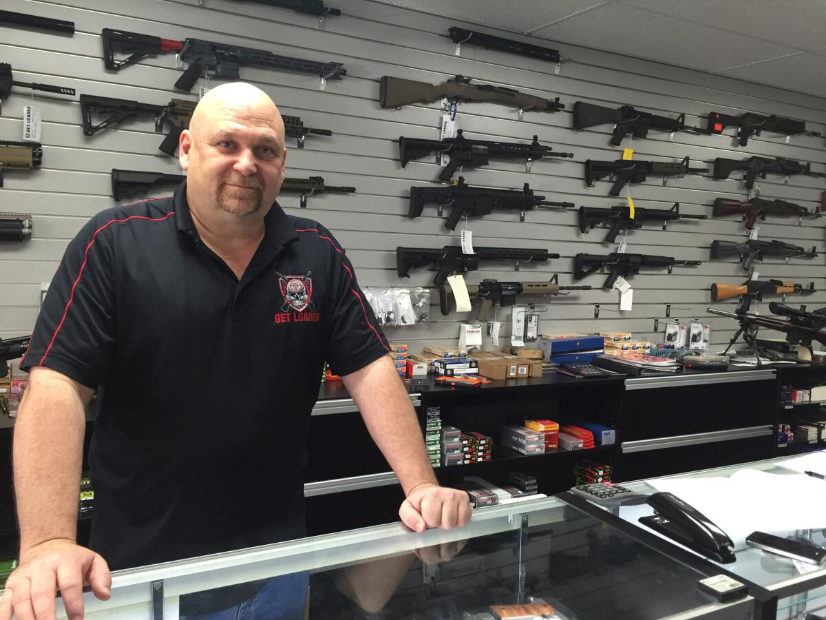 Terry McGuire, owner of Get Loaded, a gun shop in Grand Terrace, five miles south of the Inland Regional Center, where 14 people were slain Wednesday, says he expects sales to go up in the wake of the attack.