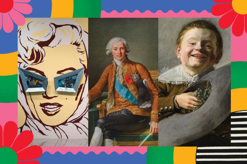From left, artworks by Alexis Smith, Élisabeth Louise Vigée Le Brun and Judith Leyster.
