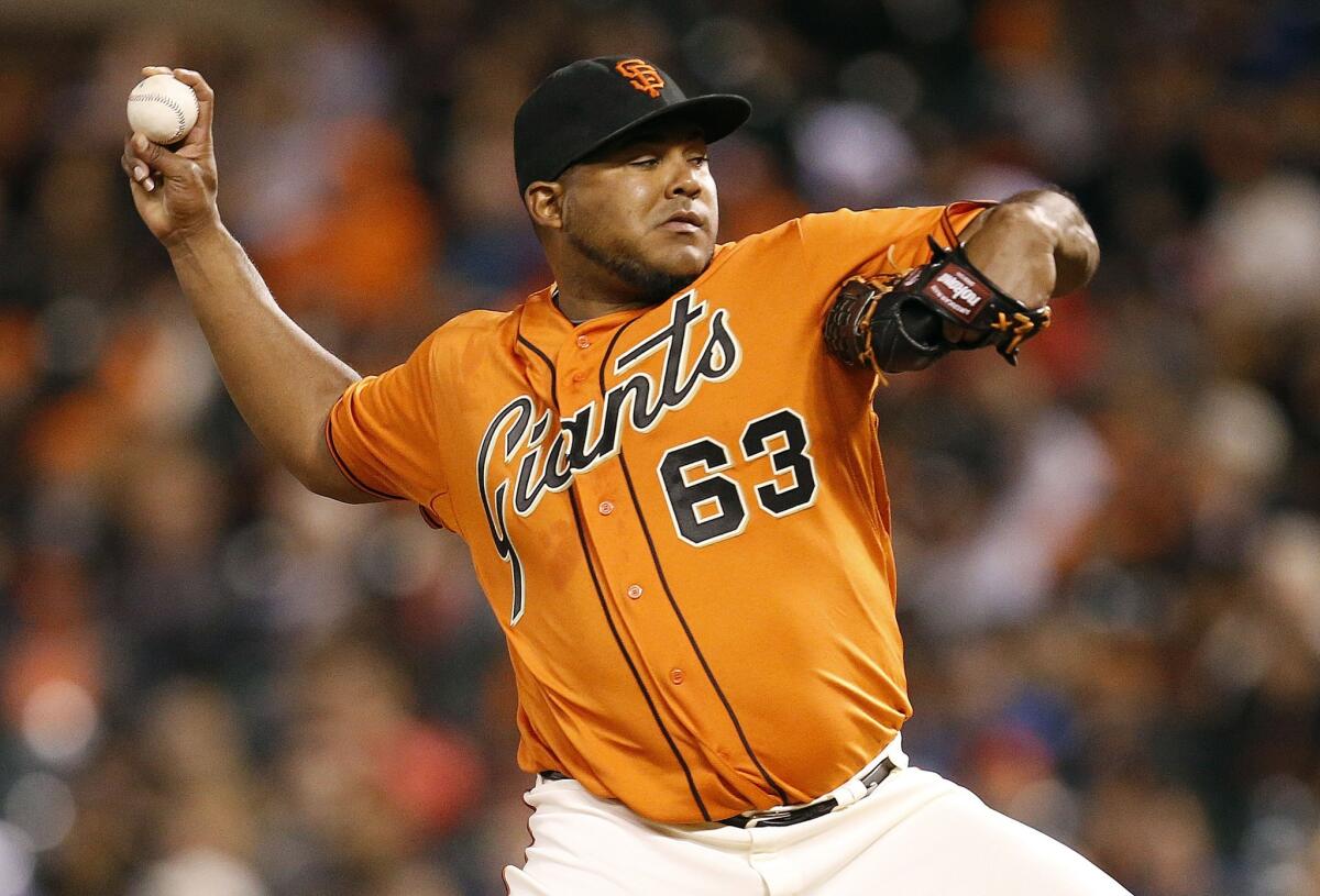 San Francisco's Jean Machi (5-0) has a 0.31 ERA over 29 1/3 innings for the National League West-leading Giants.