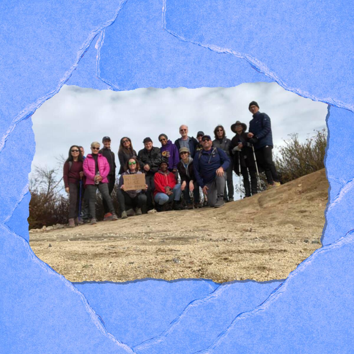 People gathered for a hike.