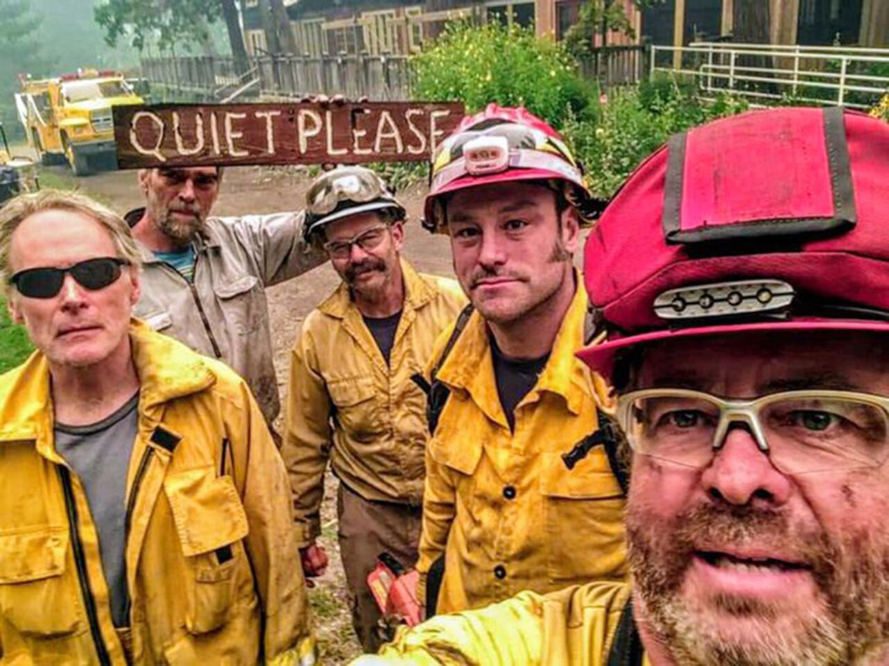 Five Firefighters work to save structures at Breitenbush Hot Springs.