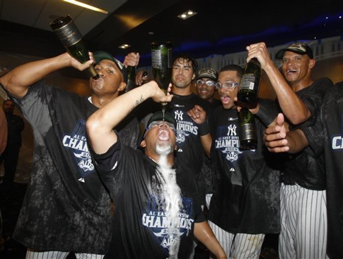 New York Yankees Derek celebrate after the final out of the 2009