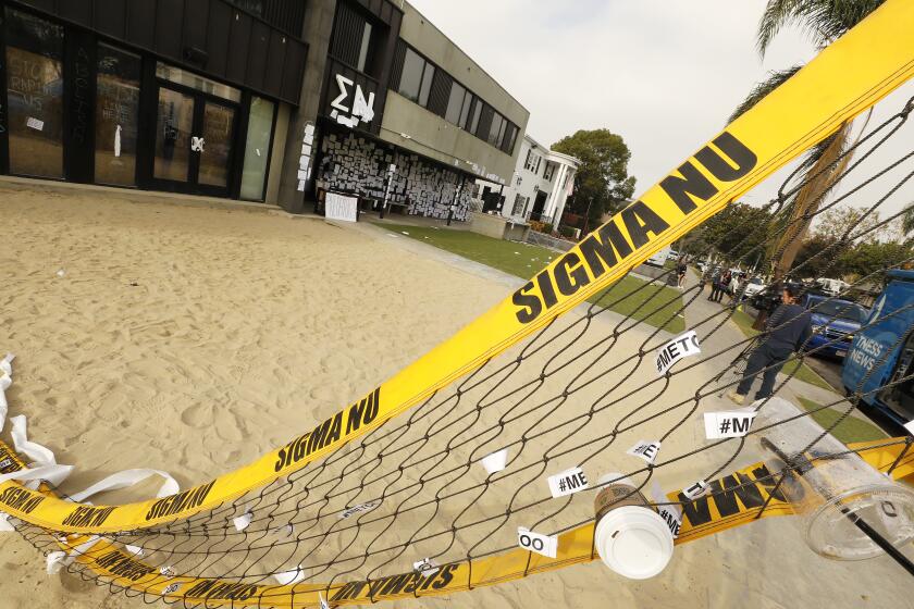 LOS ANGELES, CA - OCTOBER 22: USC officials have placed the Sigma Nu fraternity chapter on interim suspension following allegations that women were drugged and sexually assaulted at the fraternity house. In a crime alert issued Thursday, the USC Department of Public Safety said campus officials received "a report of sexual assault" at the Sigma Nu fraternity house locate at 660 W. 28th St. "The university also has received reports of drugs being placed into drinks during a party at the same fraternity house, leading to possible drug-facilitated sexual assaults," according to the alert. USC on Friday, Oct. 22, 2021 in Los Angeles, CA. (Al Seib / Los Angeles Times).